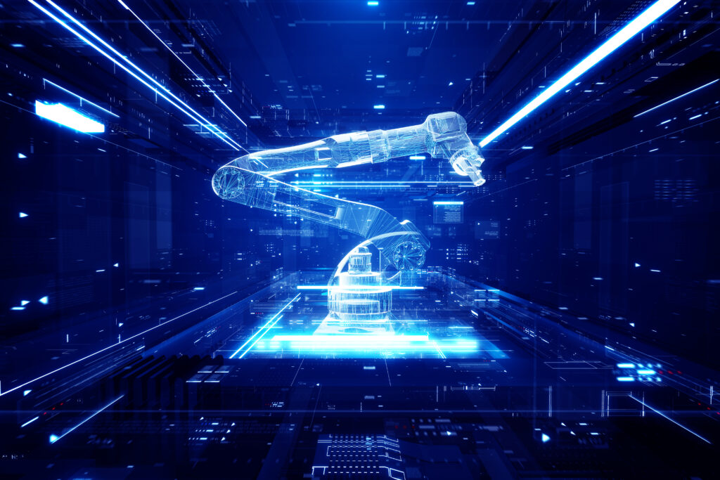Digitally generated robotic arm inside a virtual reality space