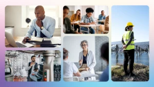 Photo collage of workers in different environments