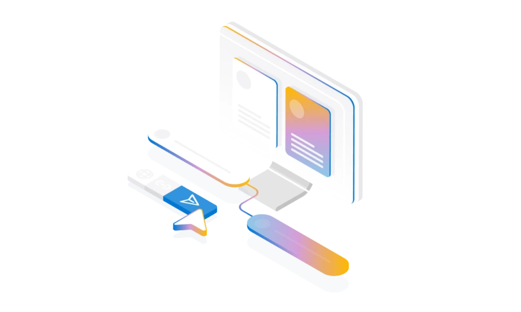 A computer screen with a mouse and a mouse pad