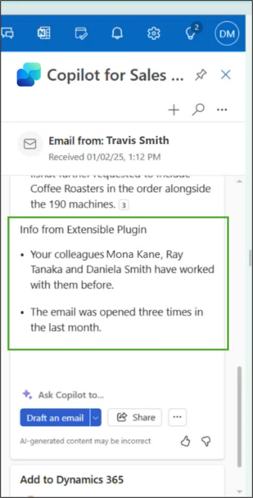 Insights from third party sources displayed in Key Email Info card