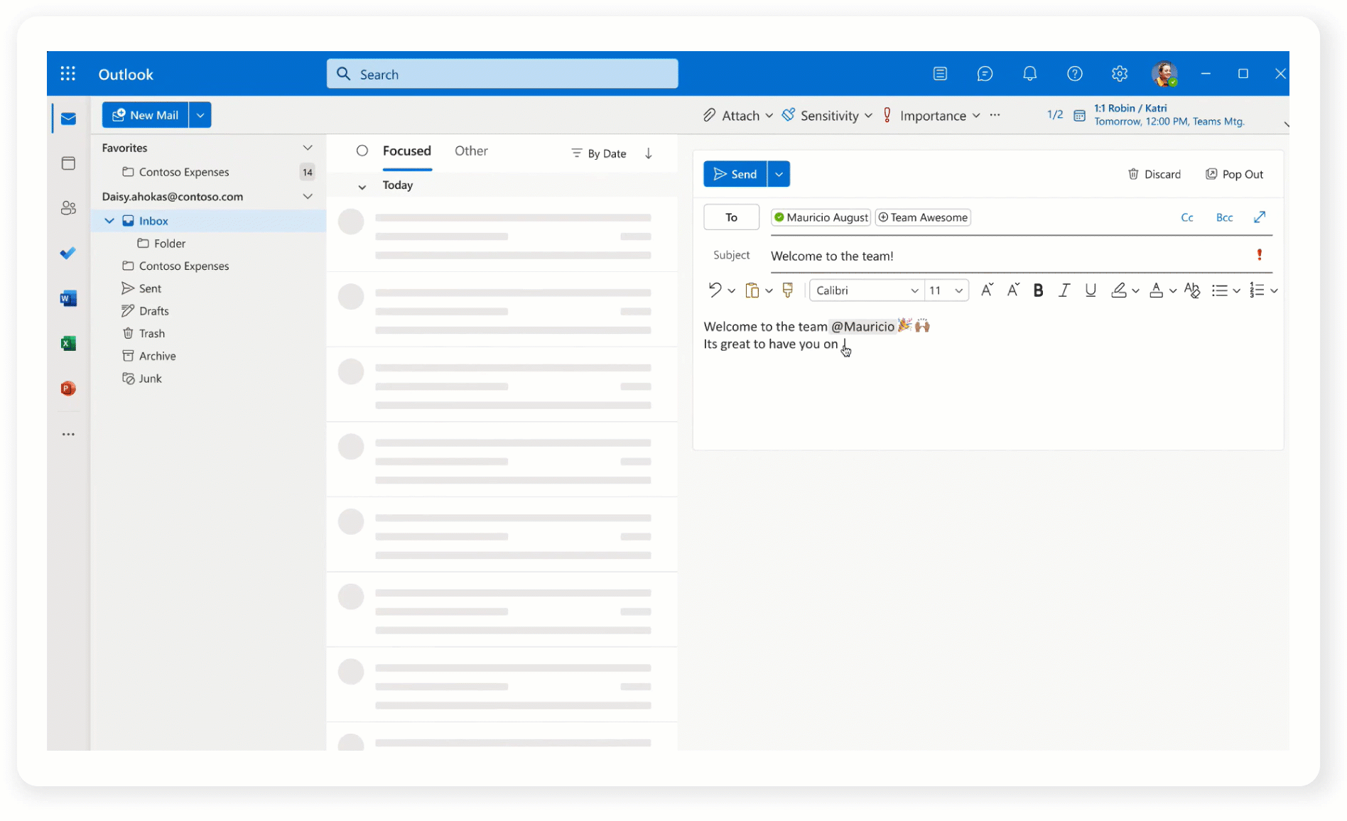 Get context about organizational terms, projects, or team names directly in Outlook with integrated topic cards.