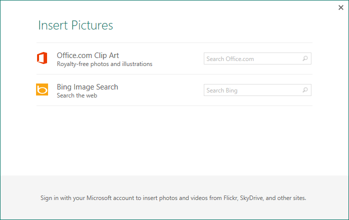 Screenshot of dialog for inserting pictures in Publisher 2013 Screenshot of dialog for inserting pictures in Publisher 2013