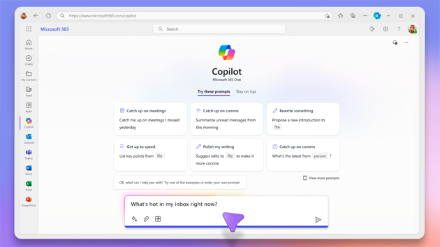 Microsoft 365 Chat website and prompt demo