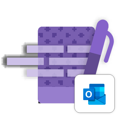 illustration d'un bloc-notes et d'un stylo avec le logo Microsoft Outlook