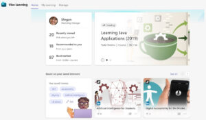 Viva Learning module screenshot for an employee that provides learning recommendations based on their interests and patterns.