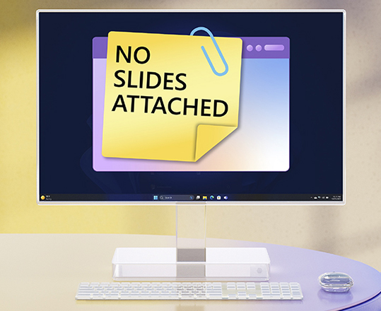 de um computador com uma nota de clipe de No Slides Attached